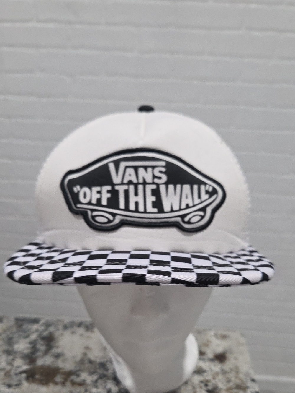 Vans White Trucker Hat with Black Checkerboard Brim